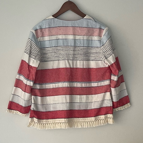 J. McLaughlin Fringe Striped Cotton Blend Cropped Jacket - Women’s Size M - Picture 3 of 10